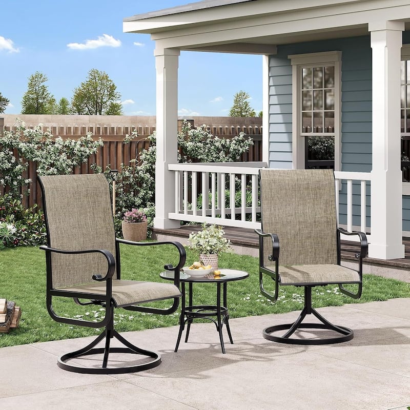Set of 2 Outdoor Patio 360°Swivel Dining Chairs for Backyard, Poolside, Lawn, Porch or Garden (No Table) - Khaki