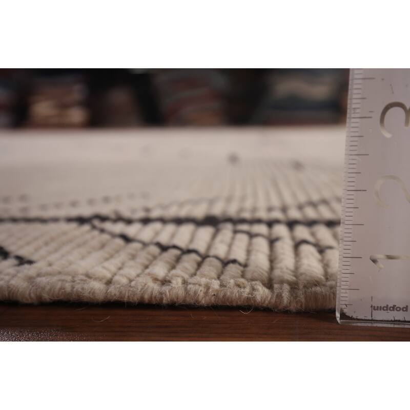 Geometric Ivory Moroccan Oriental Area Rug Handmade Wool Carpet - 9'0"x 13'3"