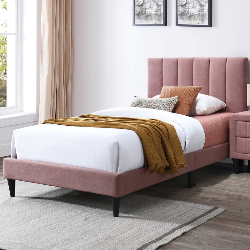 Brushed Linen Fabric Adjustable Headboard Full Bed with Channel Tufting Design