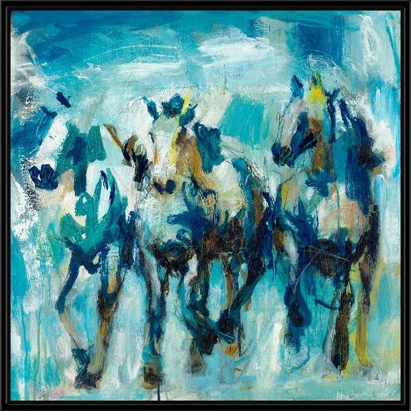 Shop 40 X 40 Blue And White Horse Square Framed Canvas Wall Art
