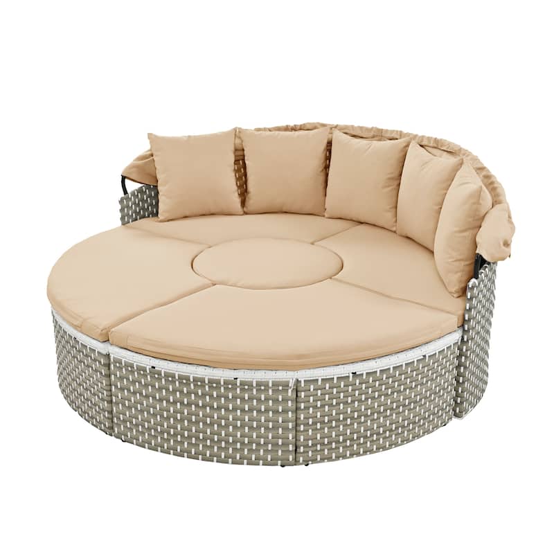 Roomfitters Patio Furniture Round Outdoor Sectional Sofa Set with Retractable Canopy