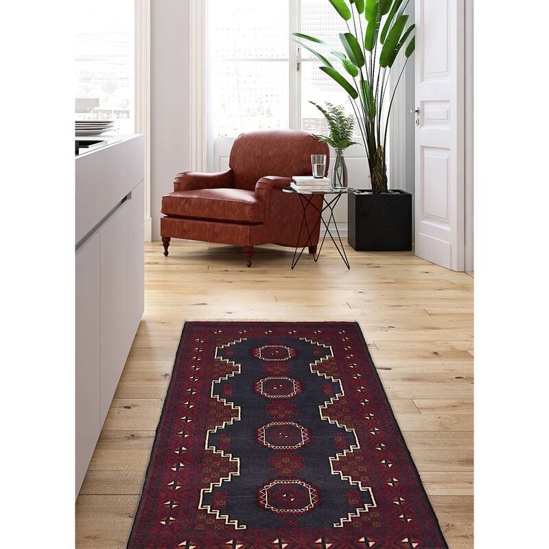 ECARPETGALLERY Hand-knotted Teimani Dark Navy, Red Wool Rug - 3'1 x 6'1