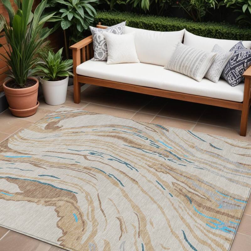 HomeRoots Abstract Transitional Rectangle Outdoor Rug - 8' X 10'
