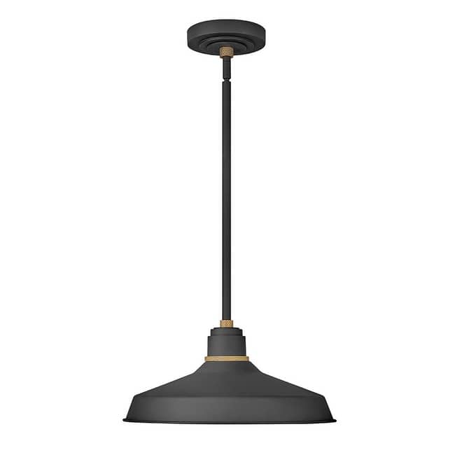Hinkley Lighting Foundry Single Light 16" Wide Outdoor Pendant - Textured Black / Brass