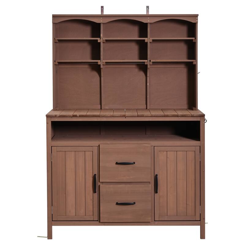Roomfitters Outdoor Garden Potting Bench with Storage Hutch, Potting Table with Drawers and Cabinets, Shelves