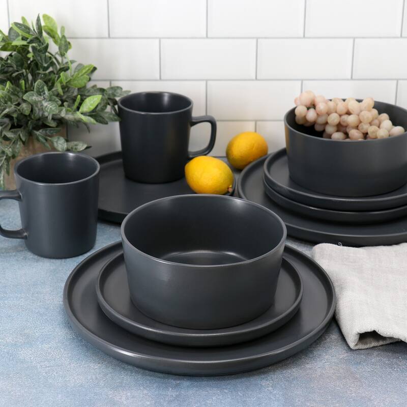 Elama Luxmatte Dark Grey 16 Piece Dinnerware Set