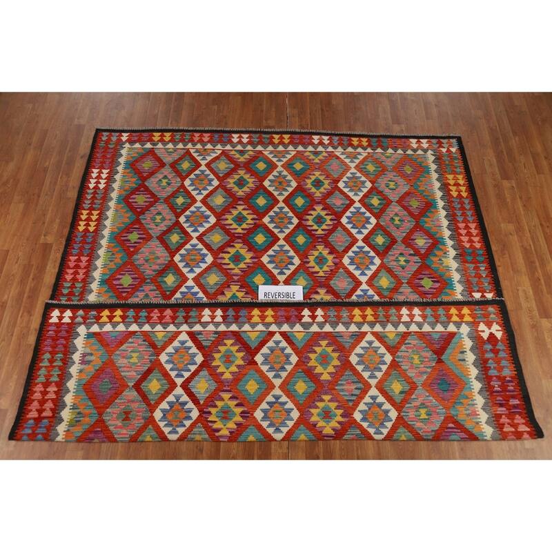 All-Over Kilim Oriental Area Rug Flatweave Wool Carpet - 8'5" x 9'5"