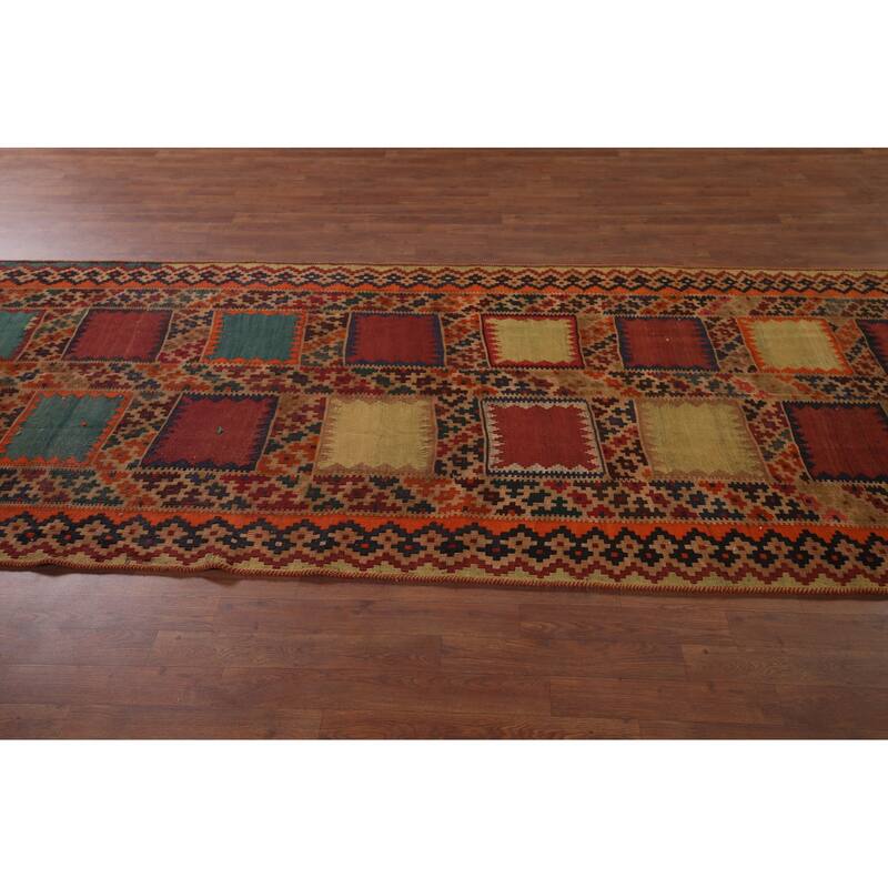 Flatweave Vegetable Dye Kilim Qashqai Persian Antique Runner Rug - 4'7"x 15'11"