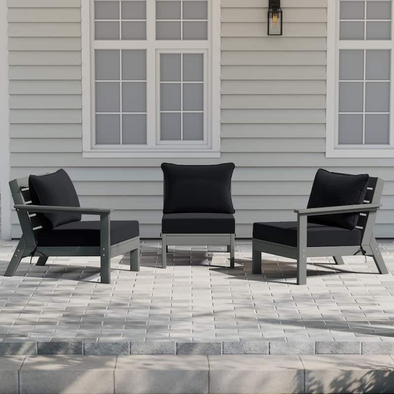 Polytrends Birchwood All Weather HDPE Outdoor Patio Deep Seating Gray Sofa With Cushions (3-Piece)