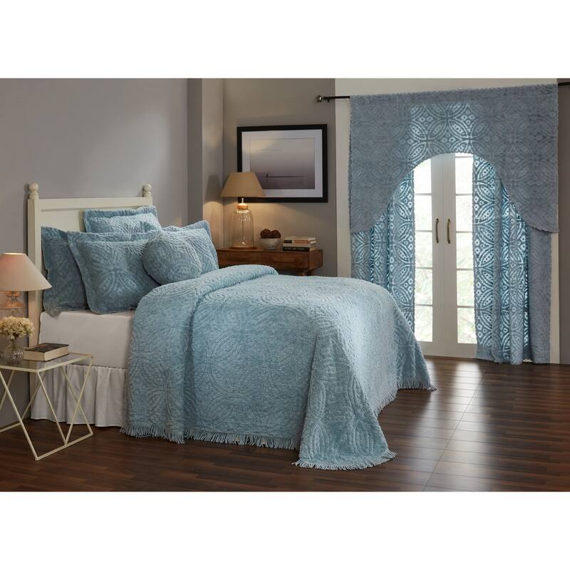Better Trends Wedding Ring Collection 100% Cotton Tufted Bedspread Set - Loop & Ring Design, Machine Washable & Tumble Dry Safe - Blue - King