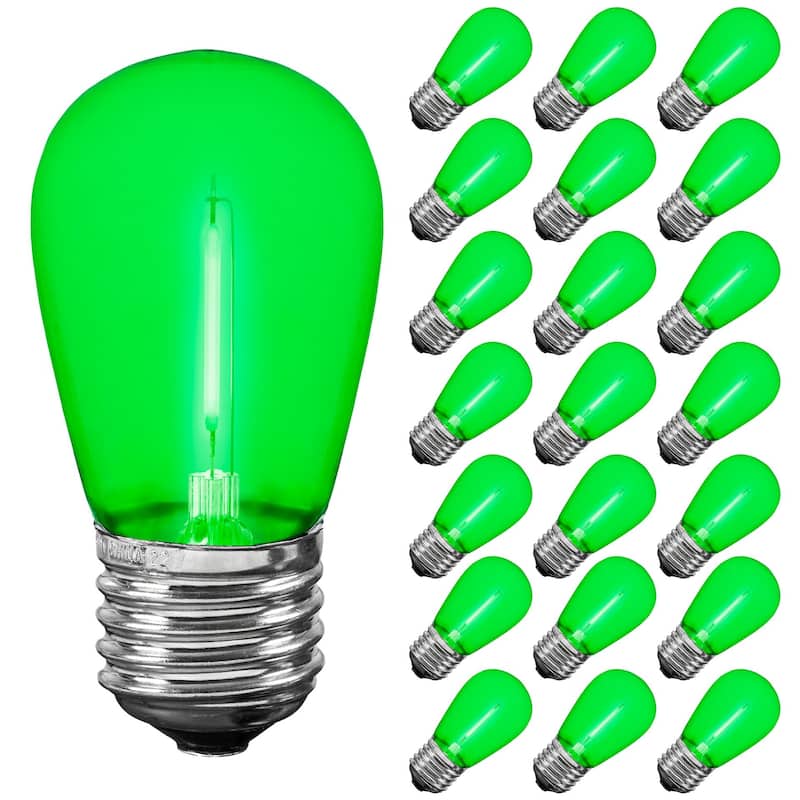 5 Pack LED S14 Plastic Outdoor Patio Edison Replacement Bulbs, E26 Base - Green