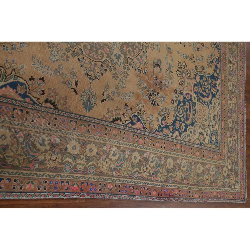 Vintage Distressed Mashad Persian Area Rug Hand-knotted Wool Carpet - 7'11" x 11'1"