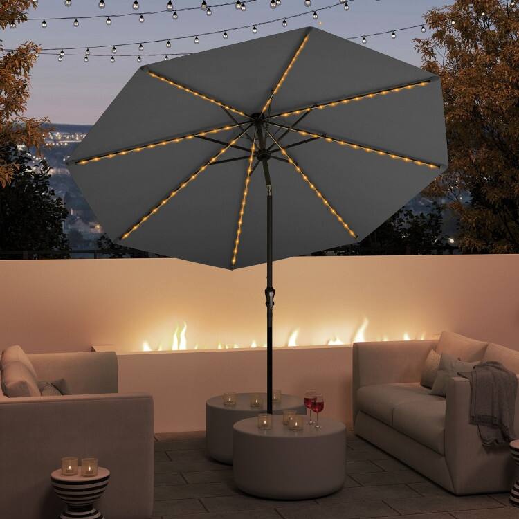 Polyester Metal Solar Patio Umbrella with LED Lights