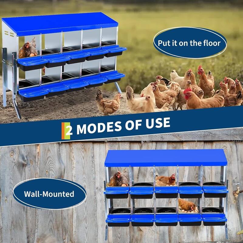 10-Hole Metal Chicken Nesting Box or Easy Cleaning with Legs