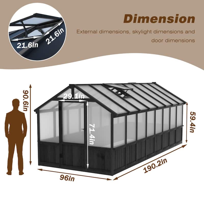 VEIKOUS Walk-in Wooden Greenhouse for Outside, Garden and Backyard, Black Greenhouse