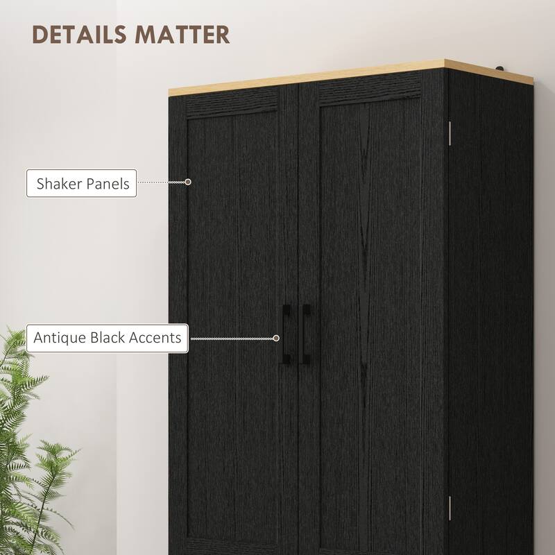 6-Tier Kitchen Pantry Cabinet with Adjustable Shelves and Recessed Doors Metal Handles - 23.5" W x11.75" D x 67.25" H