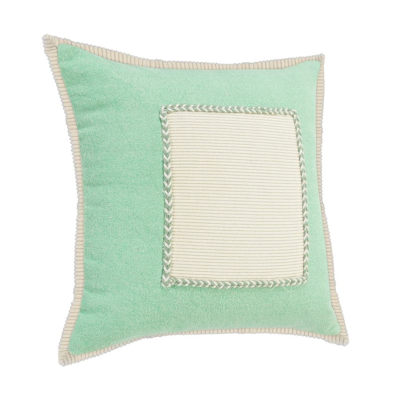 HomeRoots 20" X 20" Pastel Green And Cream 100% Cotton Zippered Pillow