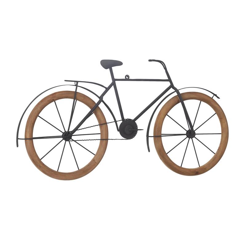 Metal Bike Home Wall Decor with Wood Wheels - Brown - Roche River Decor
