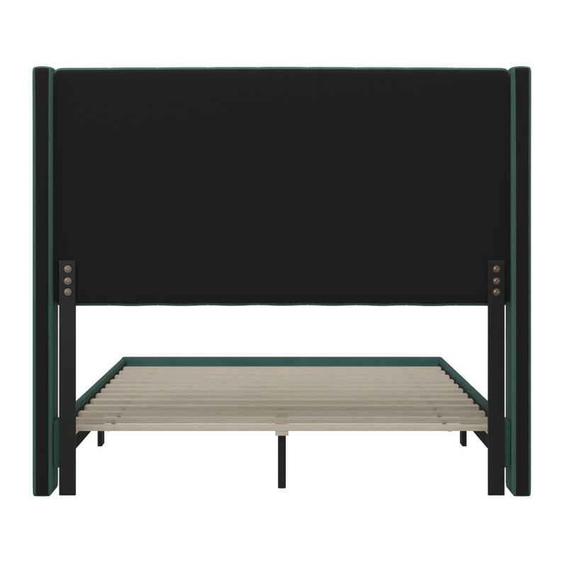 Upholstered Platform Bed with Wingback Headboard
