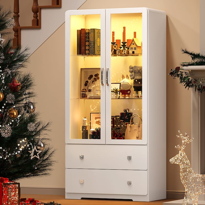 64'' Tall Display Cabinet with Acrylic Doors and LED Lights - N/A