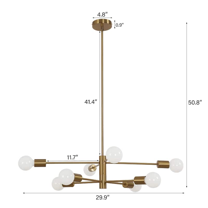 8-Light Metal Dimmable Sputnik Chandelier for Dining Room
