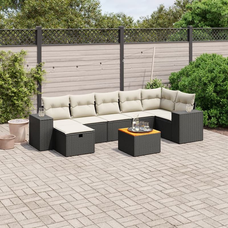 8-Piece Patio Sofa Set with Cushions - Black and cream - form1 - 24.4 x 32.7 x 27.2 in
