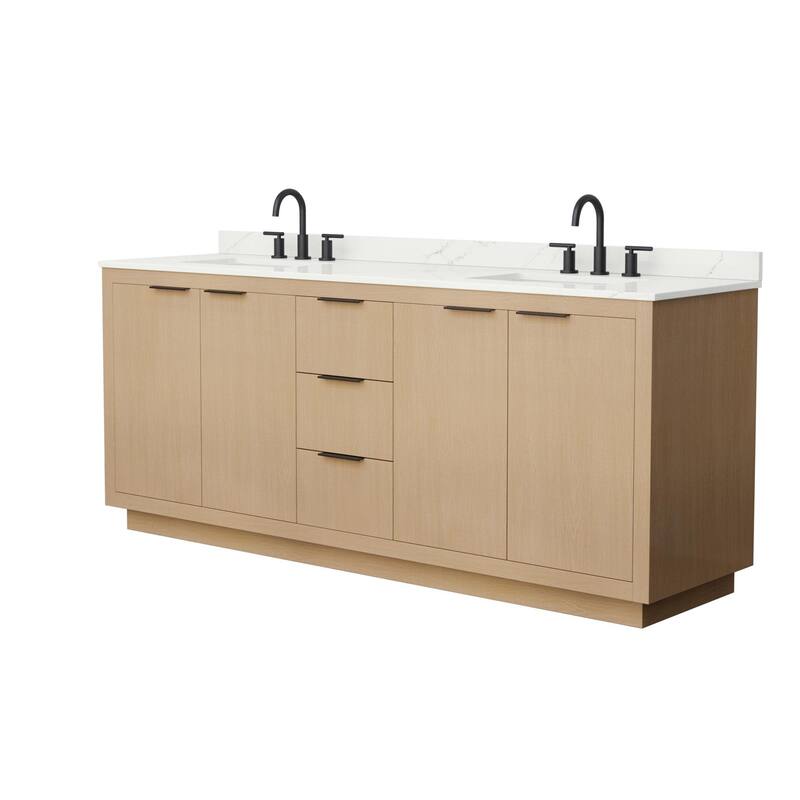 Wyndham Collection WCF282880D-QTZ-US3MXX Maroni 80" Free Standing - Light Straw / Giotto Quartz Top / Matte Black