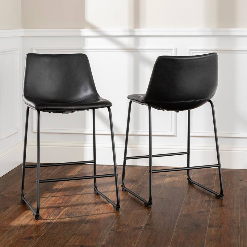 Industrial Faux Leather Counter Stools for Living Room, Bedroom and Office, Set of 2