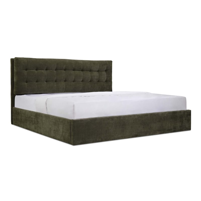 NADAAL STUDIOS Aloura Green Upholstered King Bed with Tufted Headboard and Hydraulic Lift Storage