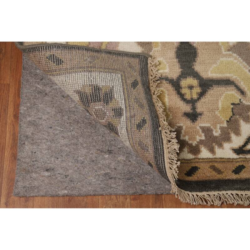 Charcoal Ivory Oushak Indian Area Rug Hand-Knotted Wool Carpet - 9'0" x 11'9"