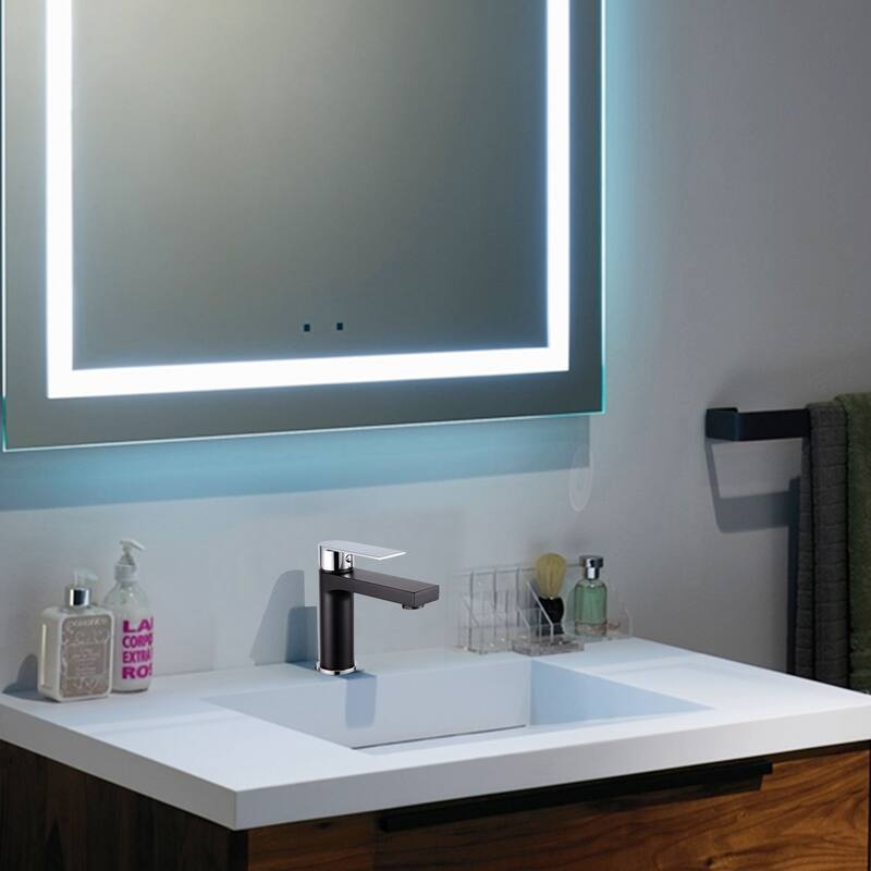 Single Handle Lavatory Faucet in Black and Chrome Finish