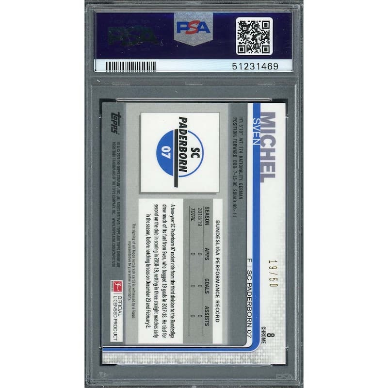 Sven Michel 2019 Topps Chrome Bundesliga Gold Refractor Auto Card #8 PSA 10 /50 - 8'6" x 11'6"