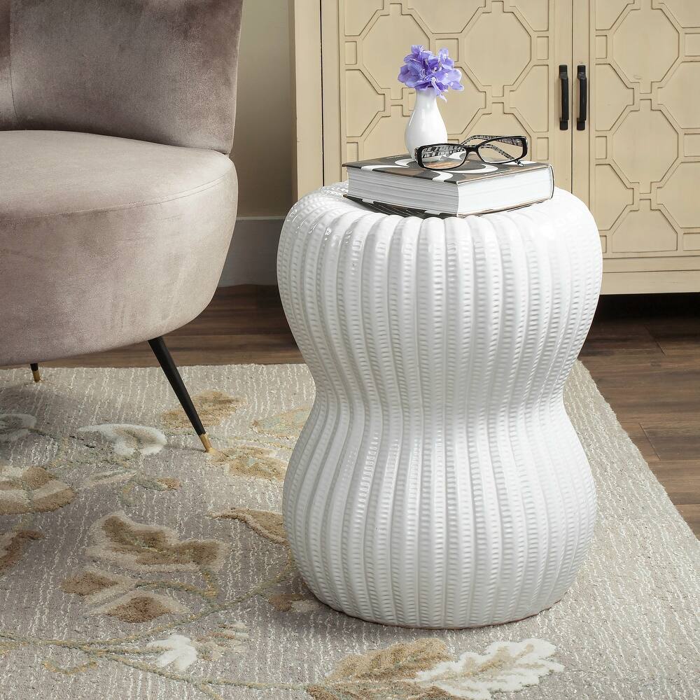 SAFAVIEH Paradise Taisia Oval White Ceramic Decorative Garden Stool