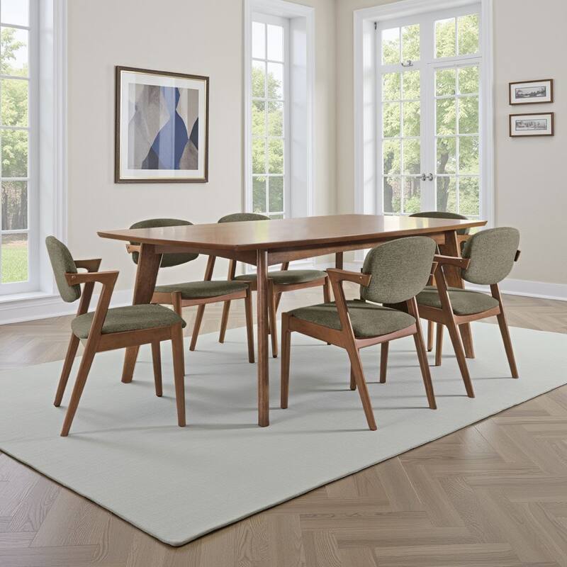 Lery 7pc Dining Table and 6 Chair Set, Gray and Walnut Brown
