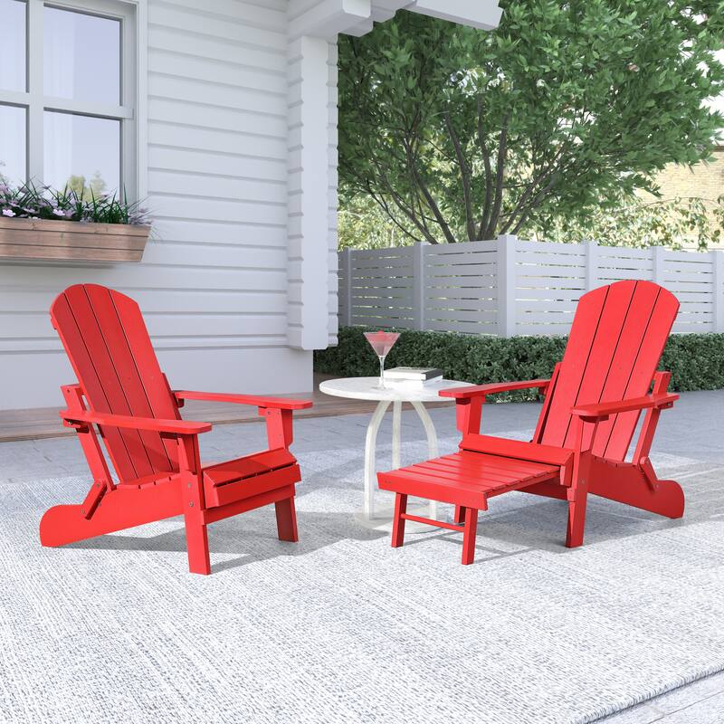 Seaton Folding Poly Adirondack Chair with Pull-out Ottoman, Set of 2 - Red