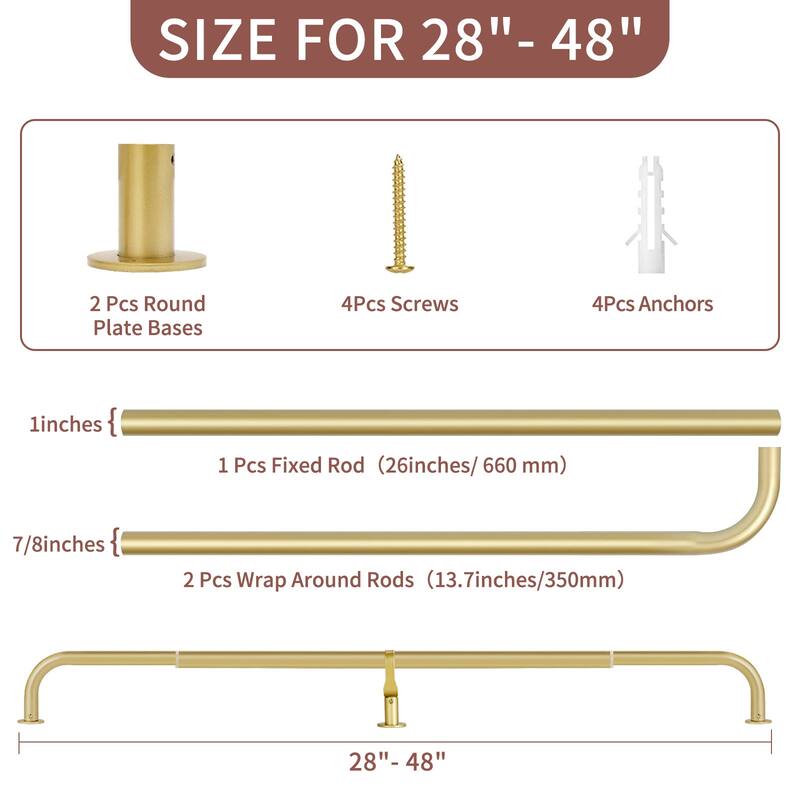 Meriville 1-Inch Diameter Wrap Around Blackout Curtain Rod, Round Base