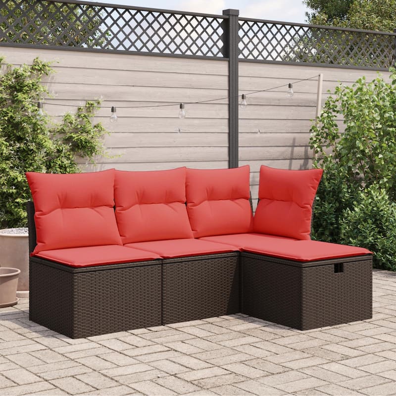vidaXL Patio Stool with Cushion Ottoman Seating Poly Rattan Brown/Gray/Black - 21.7x21.7x14.6 in - Brown - form2