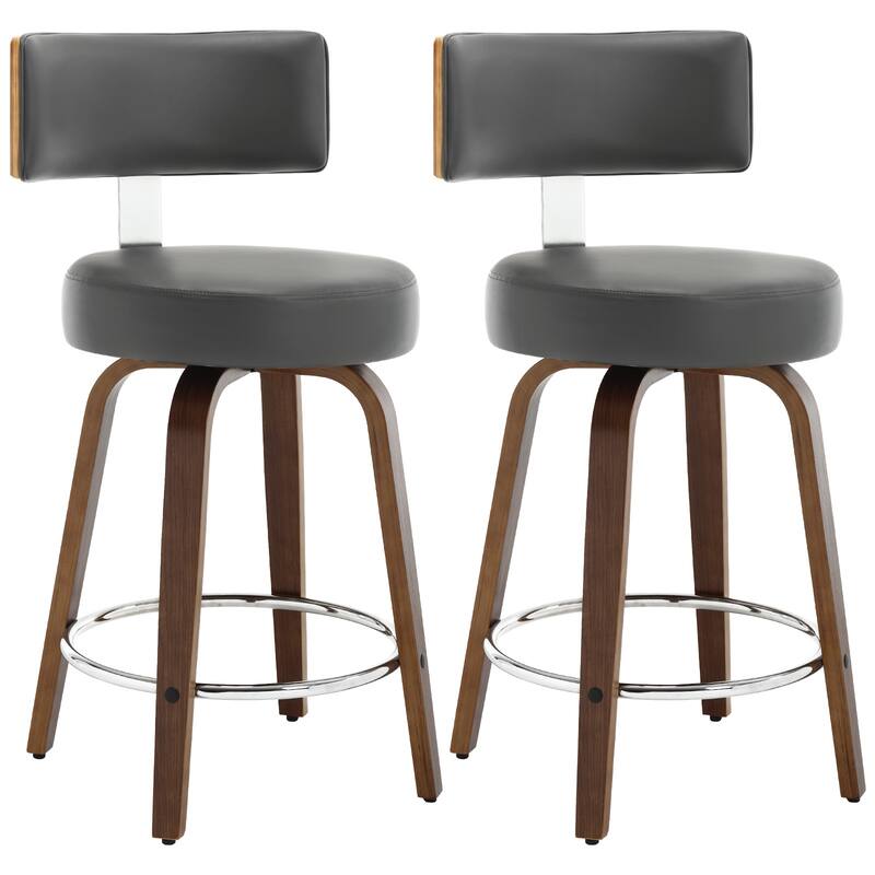 Faux Leather Upholstered Swivel Counter/ Bar Stools Set of 1/2/4 - Set of 2 - Grey - Counter Height