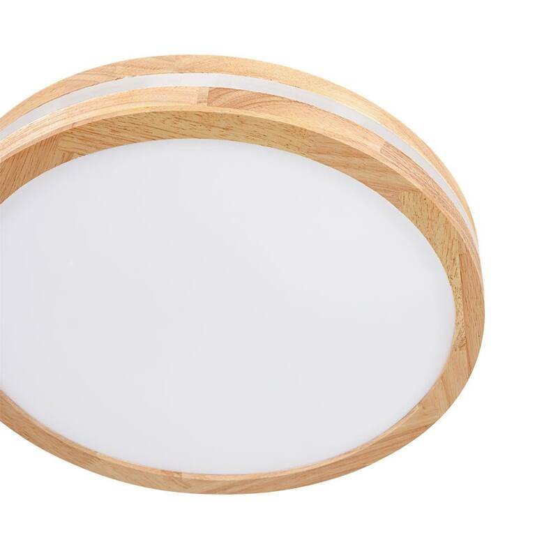 Coastal-style Circular Nested Halo Wood Dimmable LED Flush Mount - 15.7 in