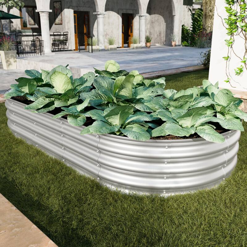 Adjustable Outdoor Metal Raised Garden Planter Bed with Open Bottom