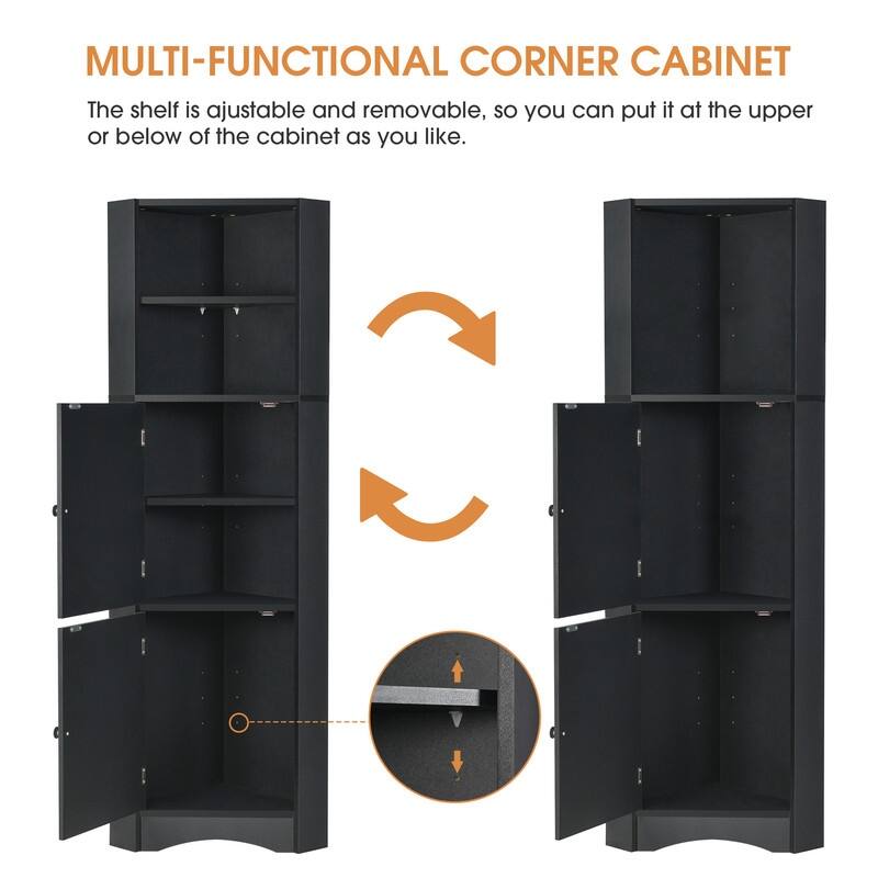 Home Tall Corner Cabinet with 2 Doors and 2 Tiers of Outside Shelves, Freestanding Storage Cabinet with Adjustable Shelves