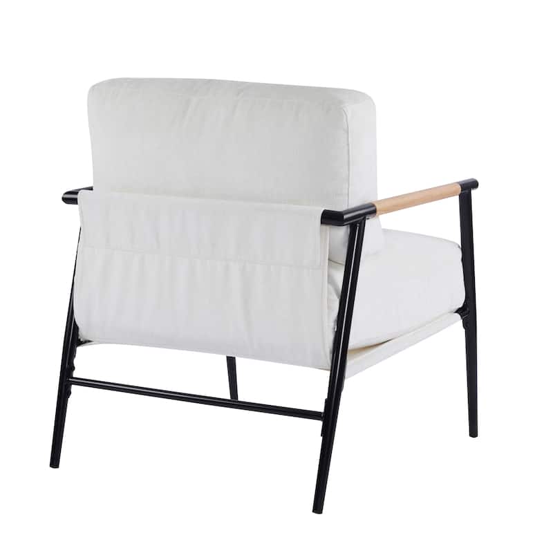 27.56" Modern Accent Chair with Plush Cushions,Minimalist Metal Frame, and Wooden Armrest Design-Perfect for Cozy Living Room