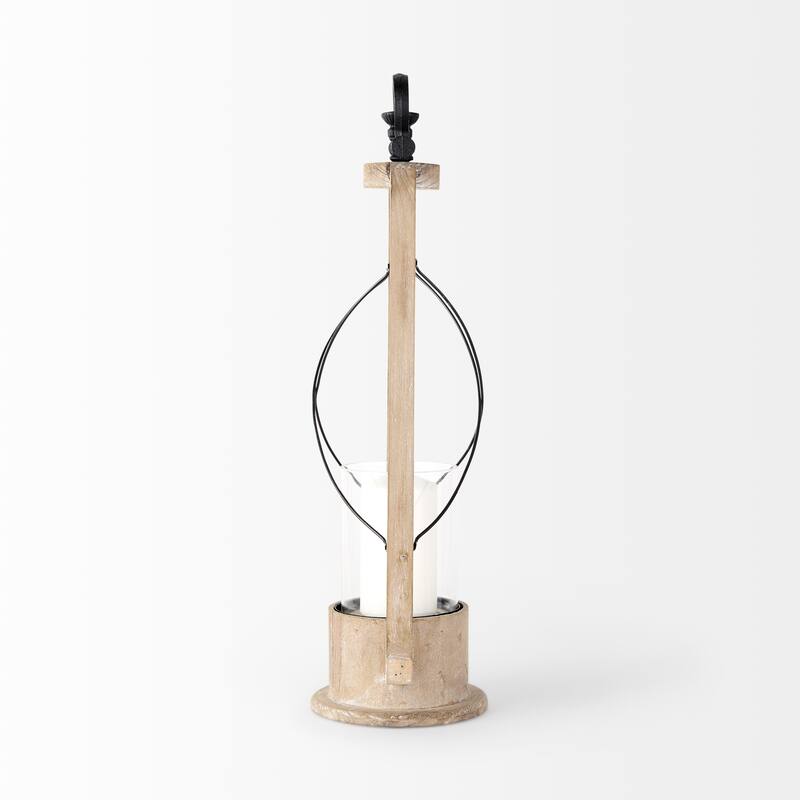 Zain I Small Light Brown Wood & Metal Vintage Inspired Candle Holder Lantern
