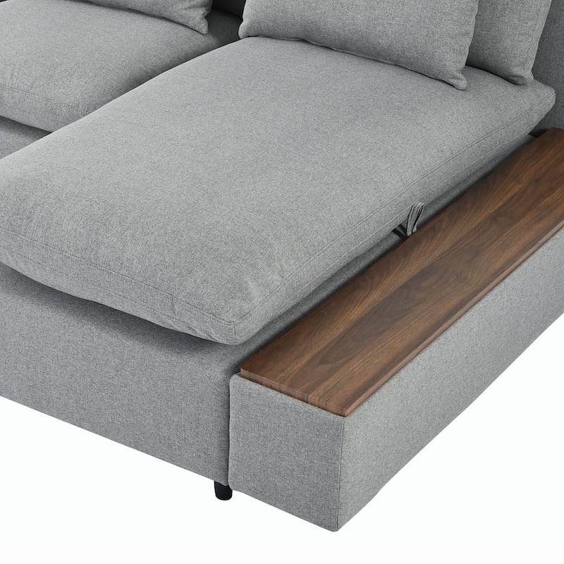 Modern L-Shaped Modular Sectional Sofa with 3 Pillows and 2 Storage Spaces