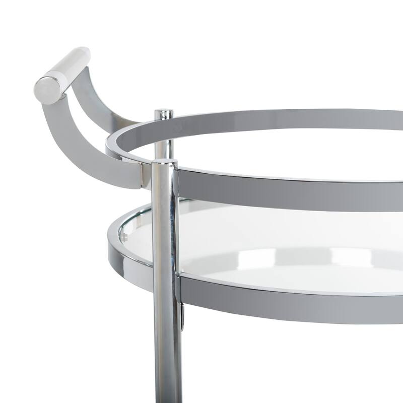 SAFAVIEH Sienna 2 Tier Round Bar Cart-Chrome / Glass - 23.8" x 19.9" x 34"