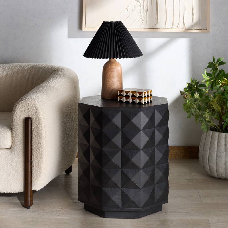 SAFAVIEH Couture Patty Wood Octagon Accent Table - 20"W x 20"D x 22"H - Black