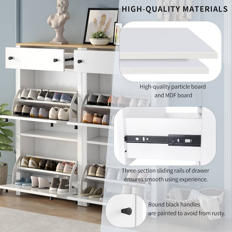 Slim Shoe Cabinet Set with 4 Flip Drawers