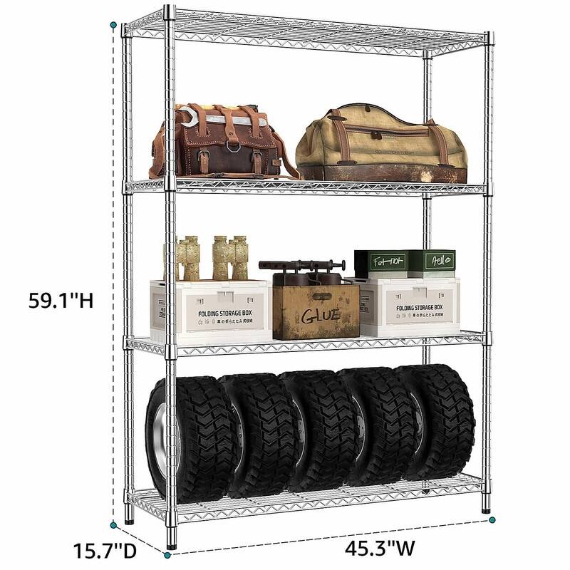 1400 LBS Heavy Duty Garage Shelving, 4-Tier Adjustable Black Metal Wire Storage Shelf Unit