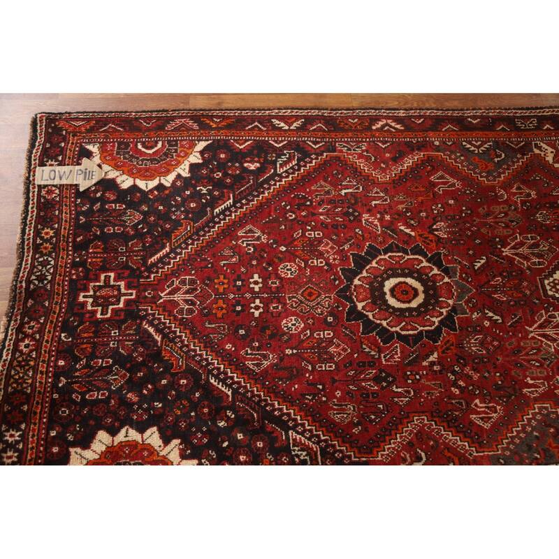 Tribal Red Qashqai Persian Vintage Runner Rug Hand-knotted Wool Carpet - 3'7"x 9'9"