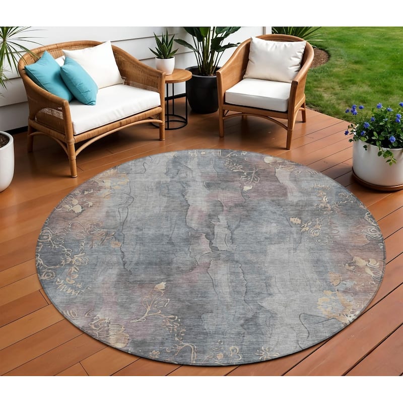 HomeRoots Floral Transitional Rectangle Outdoor Rug - 8' Round